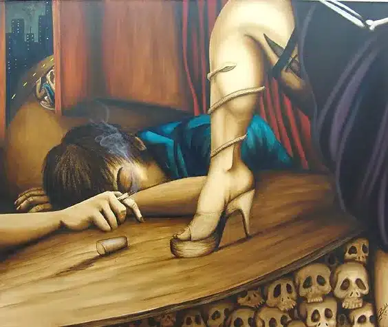 Cantina borracho y pierna de mujer